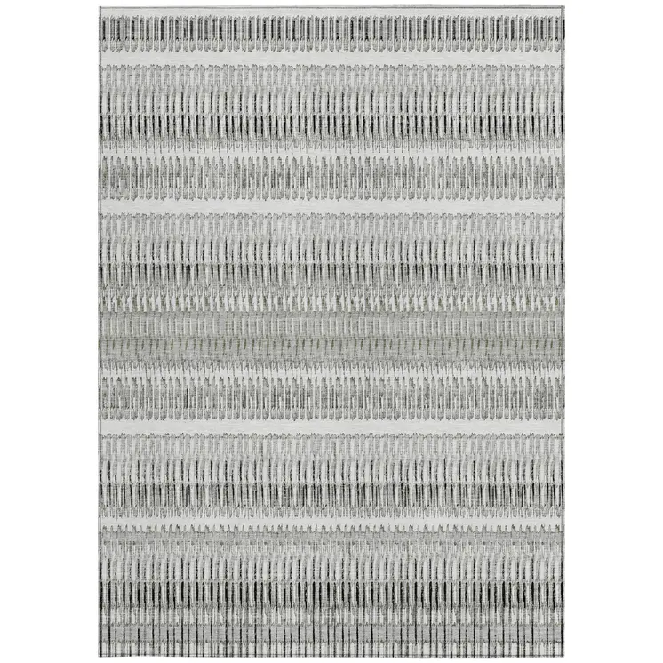 9' X 12' Ivory Gray And Taupe Striped Washable Indoor Outdoor Area Rug