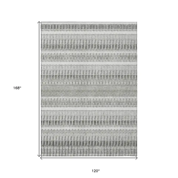 10' X 14' Ivory Gray And Taupe Striped Washable Indoor Outdoor Area Rug