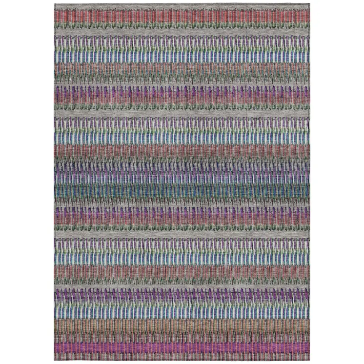9' X 12' Taupe Purple And Blue Striped Washable Indoor Outdoor Area Rug