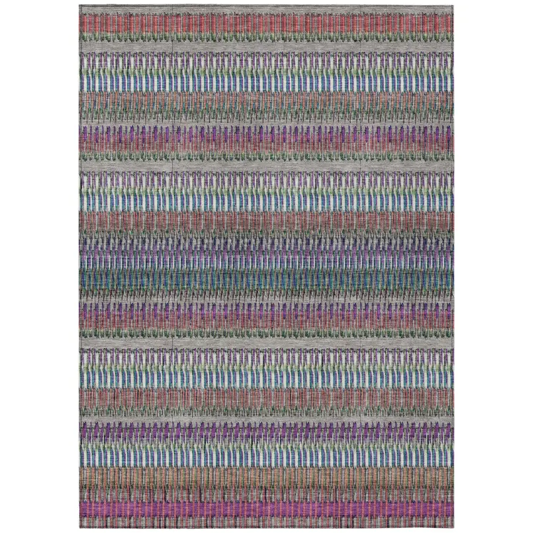 9' X 12' Taupe Purple And Blue Striped Washable Indoor Outdoor Area Rug