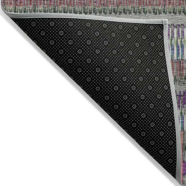 9' X 12' Taupe Purple And Blue Striped Washable Indoor Outdoor Area Rug