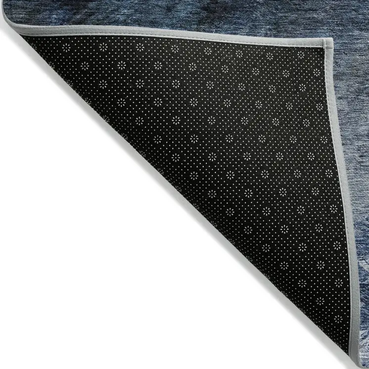 5' X 8' Navy Blue And Denim Blue Abstract Washable Indoor Outdoor Area Rug