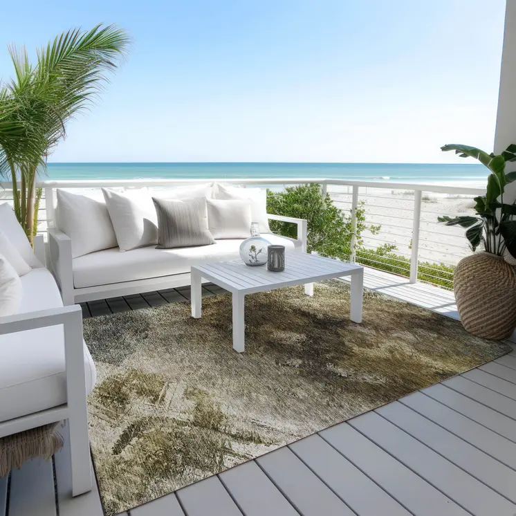3' X 5' Chocolate And Beige Abstract Washable Indoor Outdoor Area Rug