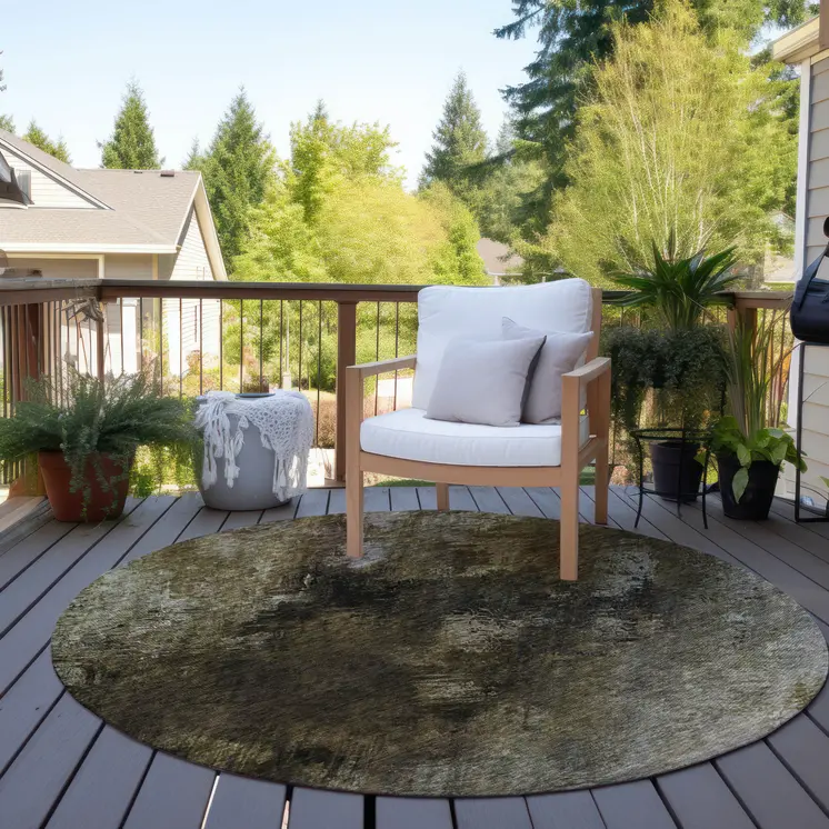 8' Chocolate And Beige Round Abstract Washable Indoor Outdoor Area Rug