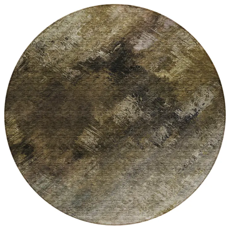 8' Chocolate And Beige Round Abstract Washable Indoor Outdoor Area Rug