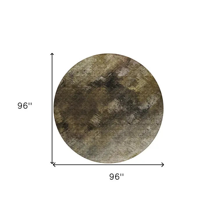8' Chocolate And Beige Round Abstract Washable Indoor Outdoor Area Rug