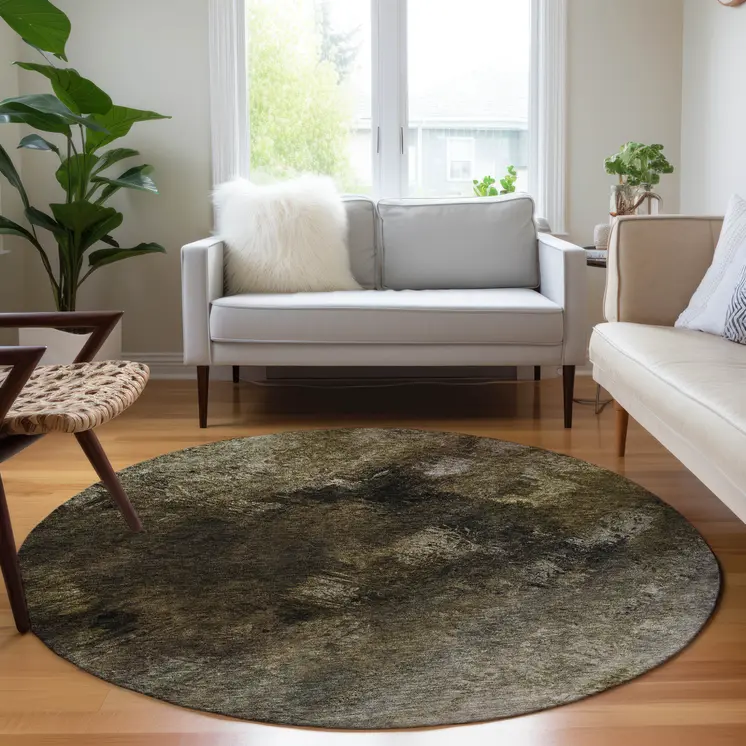8' Chocolate And Beige Round Abstract Washable Indoor Outdoor Area Rug
