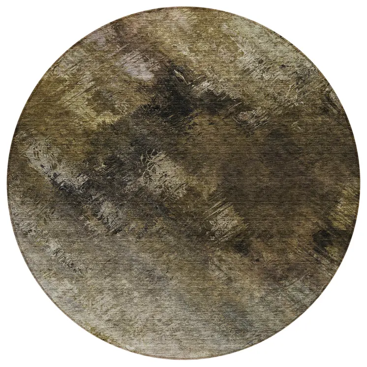 8' Chocolate And Beige Round Abstract Washable Indoor Outdoor Area Rug