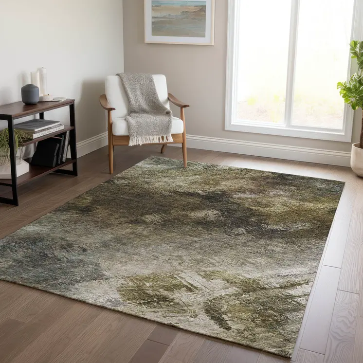 9' X 12' Chocolate And Beige Abstract Washable Indoor Outdoor Area Rug