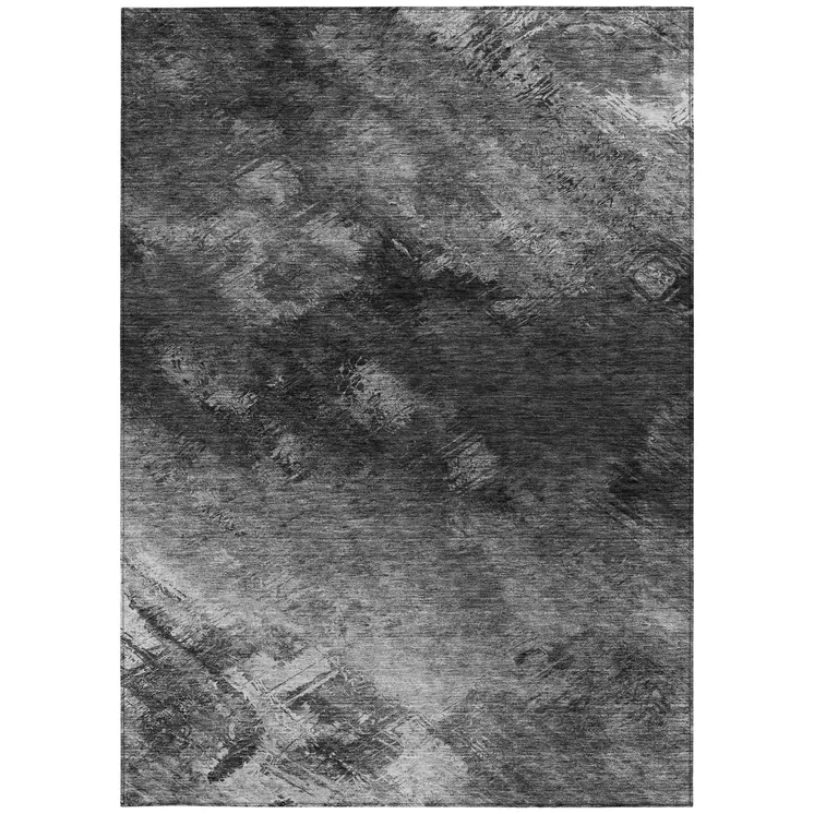 5' X 8' Gray Charcoal And Silver Abstract Washable Indoor Outdoor Area Rug
