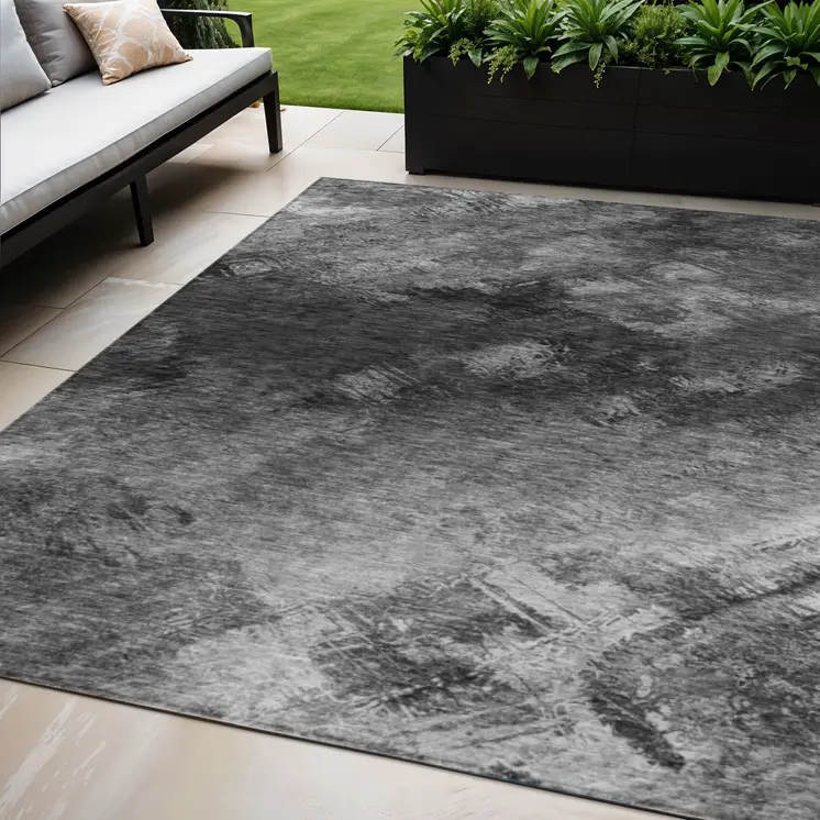 5' X 8' Gray Charcoal And Silver Abstract Washable Indoor Outdoor Area Rug
