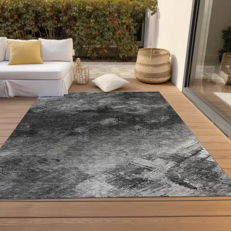 5' X 8' Gray Charcoal And Silver Abstract Washable Indoor Outdoor Area Rug