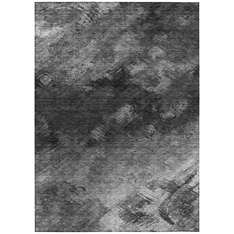5' X 8' Gray Charcoal And Silver Abstract Washable Indoor Outdoor Area Rug