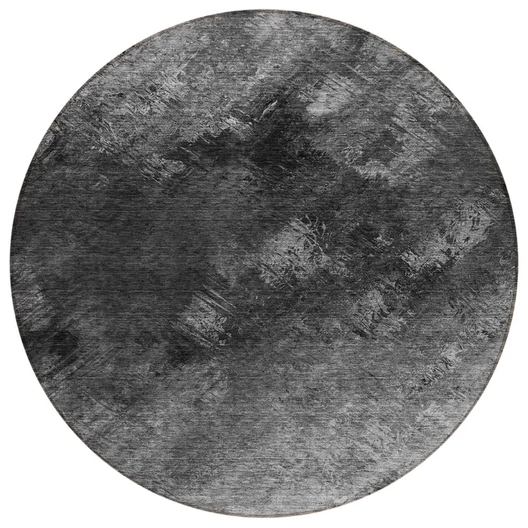 8' Gray Charcoal And Silver Round Abstract Washable Indoor Outdoor Area Rug