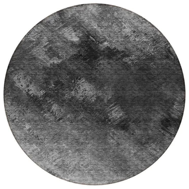 8' Gray Charcoal And Silver Round Abstract Washable Indoor Outdoor Area Rug