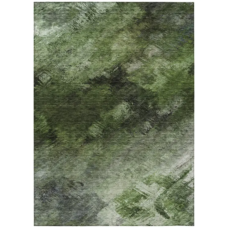 3' X 5' Green And Ivory Abstract Washable Indoor Outdoor Area Rug