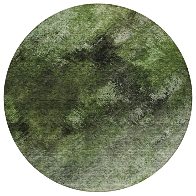 8' Green And Ivory Round Abstract Washable Indoor Outdoor Area Rug