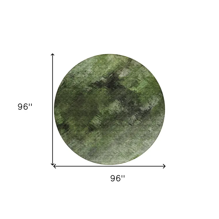 8' Green And Ivory Round Abstract Washable Indoor Outdoor Area Rug