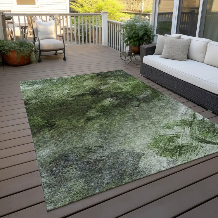 8' X 10' Green And Ivory Abstract Washable Indoor Outdoor Area Rug