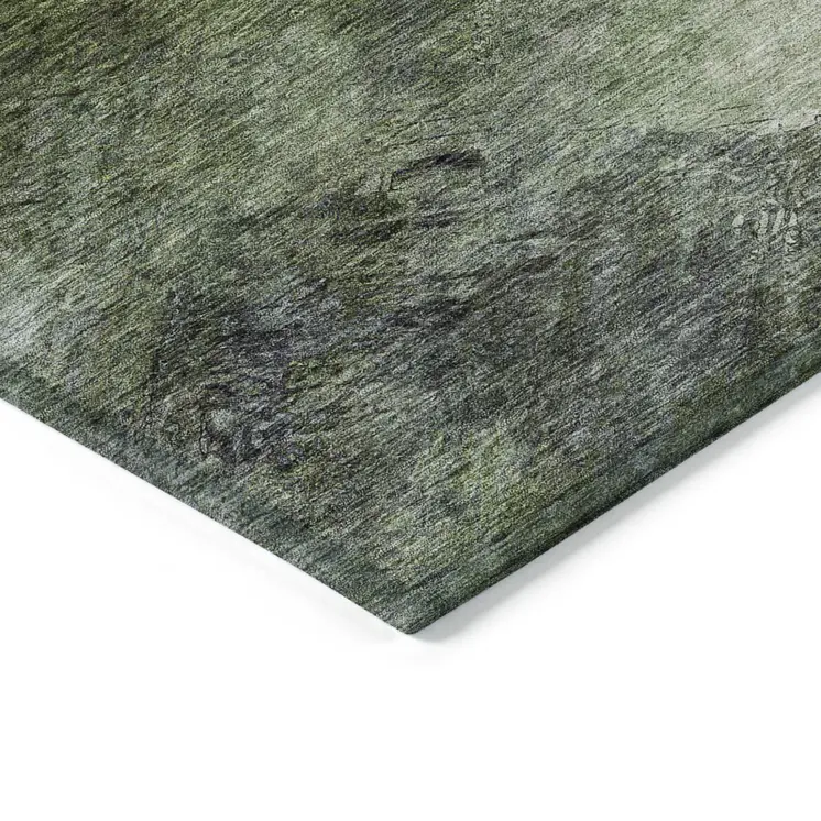 8' X 10' Green And Ivory Abstract Washable Indoor Outdoor Area Rug