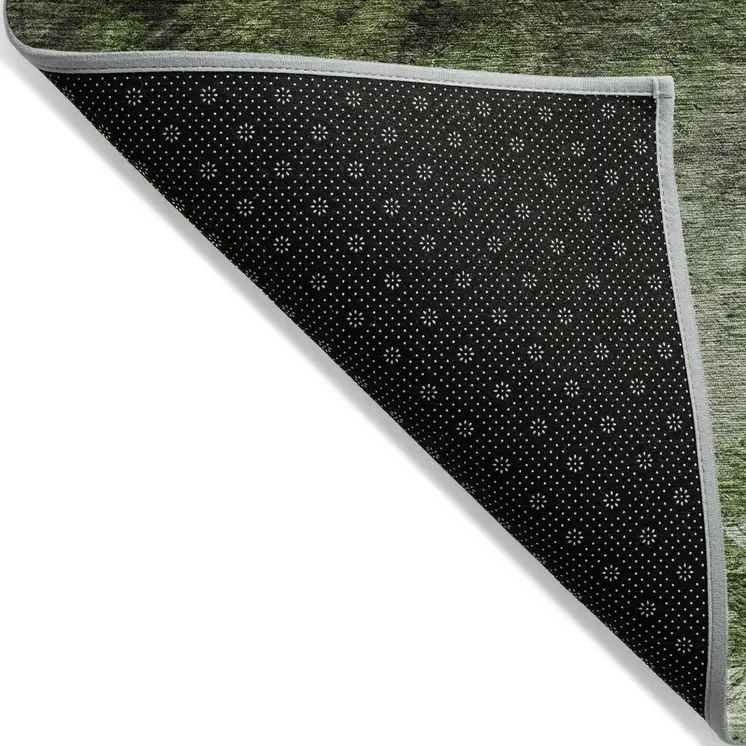 10' X 14' Green And Ivory Abstract Washable Indoor Outdoor Area Rug