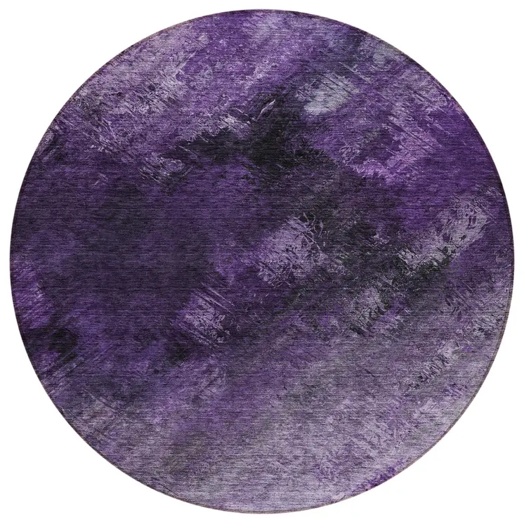 8' Purple Eggplant And Lavender Round Abstract Washable Indoor Outdoor Area Rug