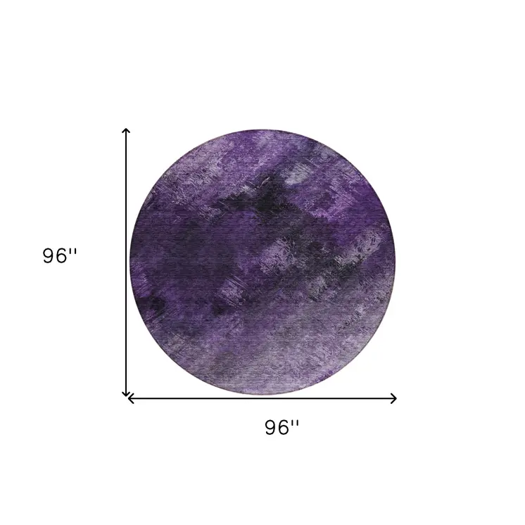8' Purple Eggplant And Lavender Round Abstract Washable Indoor Outdoor Area Rug