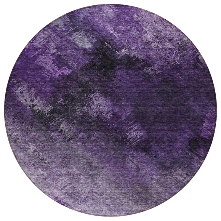8' Purple Eggplant And Lavender Round Abstract Washable Indoor Outdoor Area Rug