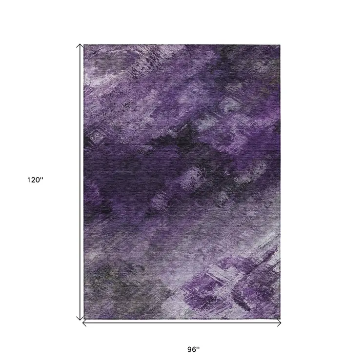 8' X 10' Purple Eggplant And Lavender Abstract Washable Indoor Outdoor Area Rug