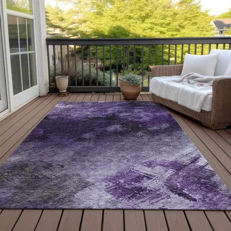 9' X 12' Purple Eggplant And Lavender Abstract Washable Indoor Outdoor Area Rug