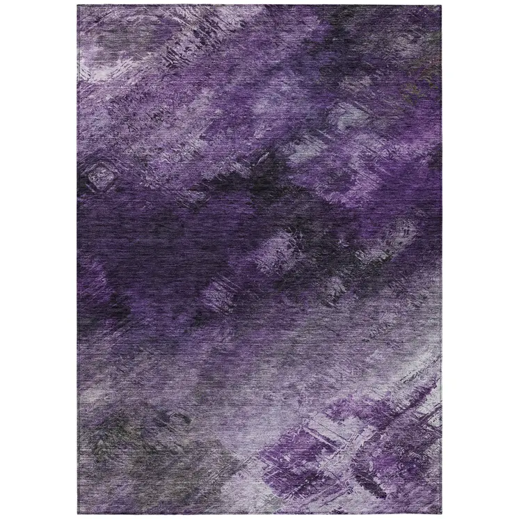 9' X 12' Purple Eggplant And Lavender Abstract Washable Indoor Outdoor Area Rug