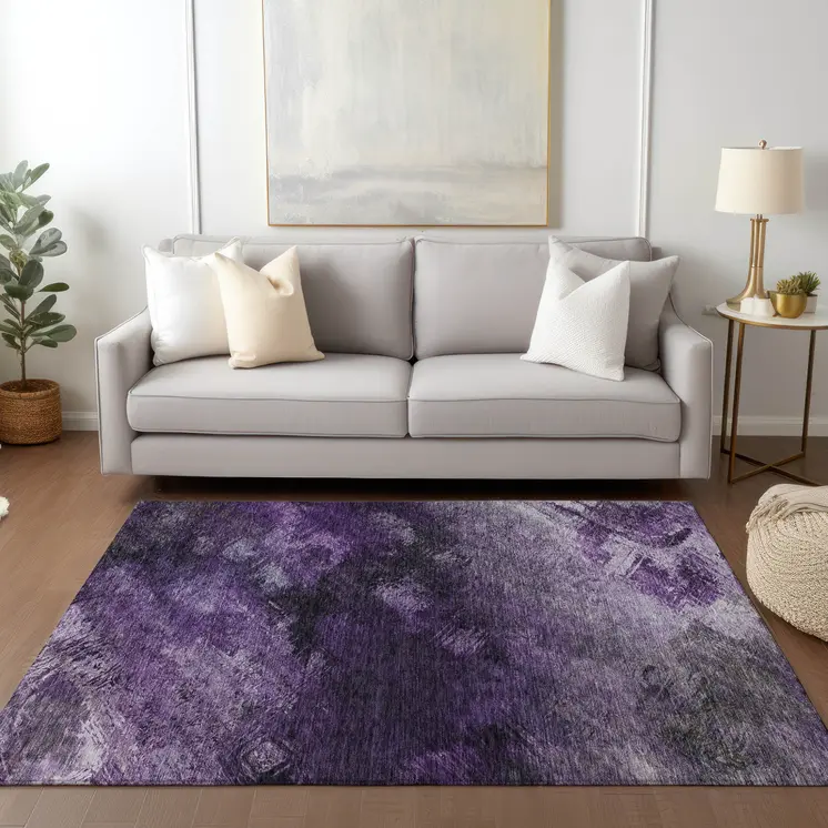 9' X 12' Purple Eggplant And Lavender Abstract Washable Indoor Outdoor Area Rug