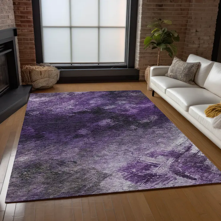 9' X 12' Purple Eggplant And Lavender Abstract Washable Indoor Outdoor Area Rug