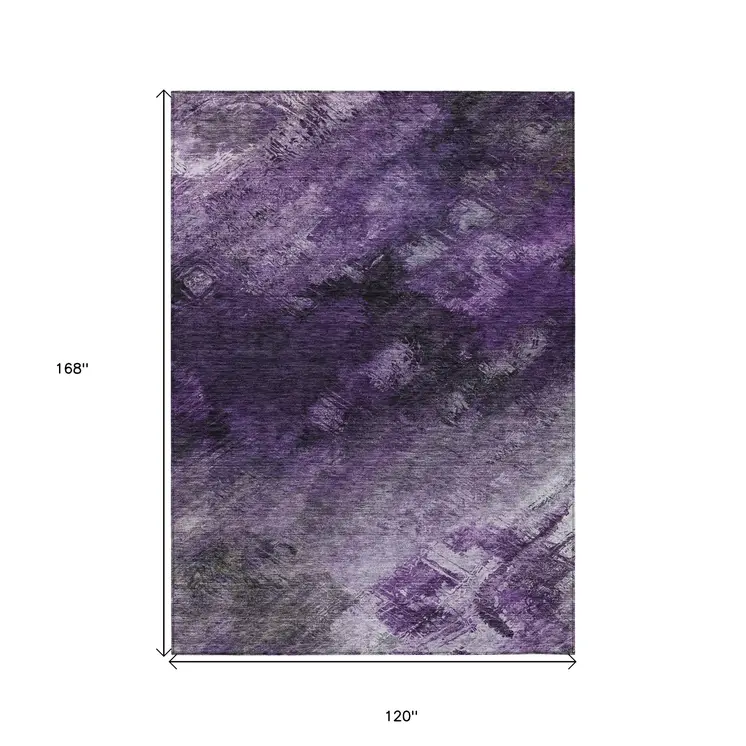 10' X 14' Purple Eggplant And Lavender Abstract Washable Indoor Outdoor Area Rug
