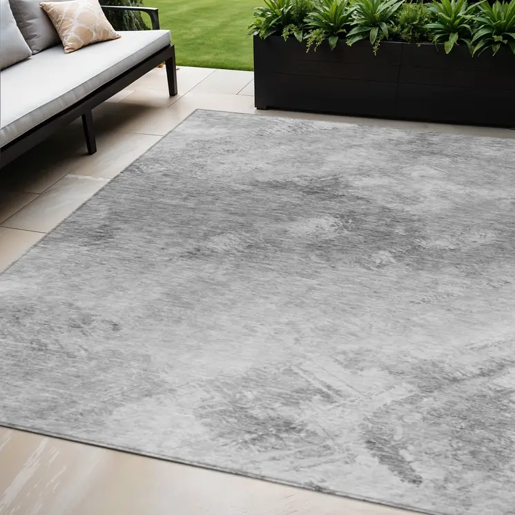 5' X 8' Silver Gray And Ivory Abstract Washable Indoor Outdoor Area Rug