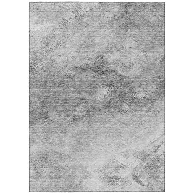 5' X 8' Silver Gray And Ivory Abstract Washable Indoor Outdoor Area Rug