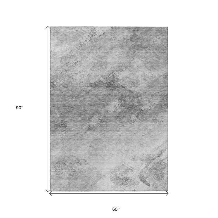 5' X 8' Silver Gray And Ivory Abstract Washable Indoor Outdoor Area Rug