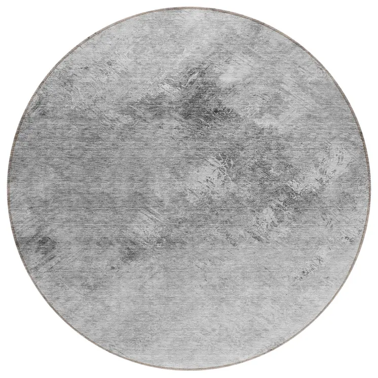 8' Silver Gray And Ivory Round Abstract Washable Indoor Outdoor Area Rug