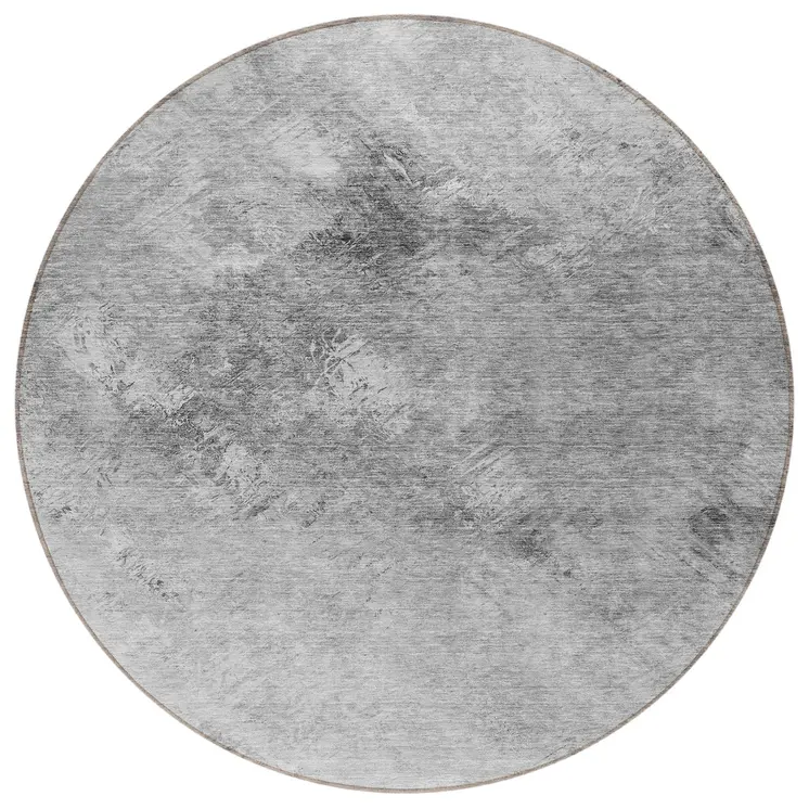 8' Silver Gray And Ivory Round Abstract Washable Indoor Outdoor Area Rug