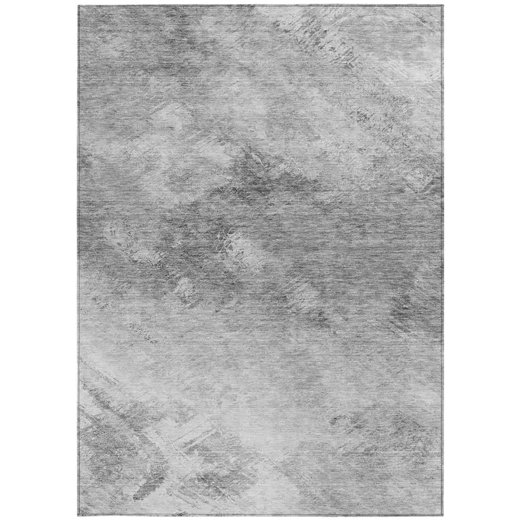 8' X 10' Silver Gray And Ivory Abstract Washable Indoor Outdoor Area Rug