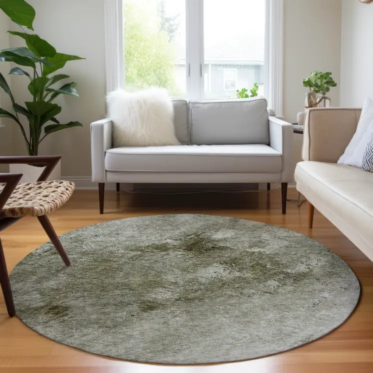 8' Taupe Beige And Brown Round Abstract Washable Indoor Outdoor Area Rug