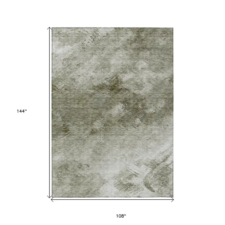 9' X 12' Taupe Beige And Brown Abstract Washable Indoor Outdoor Area Rug