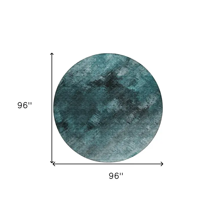 8' Teal Blue Aqua And Gray Round Abstract Washable Indoor Outdoor Area Rug