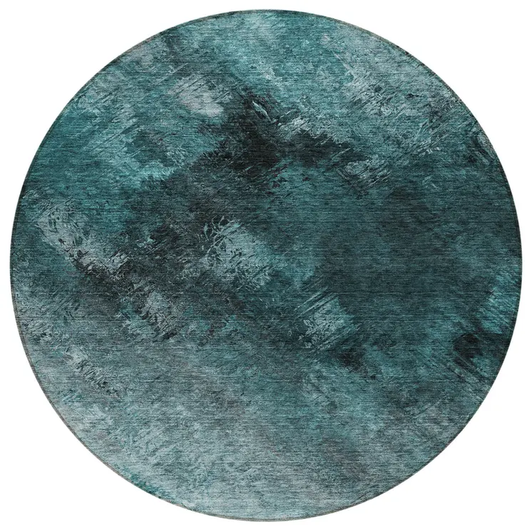 8' Teal Blue Aqua And Gray Round Abstract Washable Indoor Outdoor Area Rug