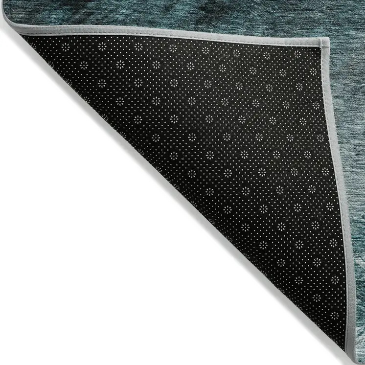 8' X 10' Teal Blue Aqua And Gray Abstract Washable Indoor Outdoor Area Rug