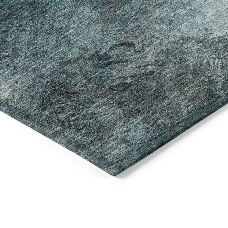 8' X 10' Teal Blue Aqua And Gray Abstract Washable Indoor Outdoor Area Rug