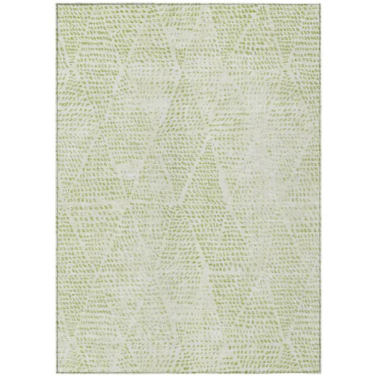 3' X 5' Artichoke Green And Ivory Geometric Washable Indoor Outdoor Area Rug