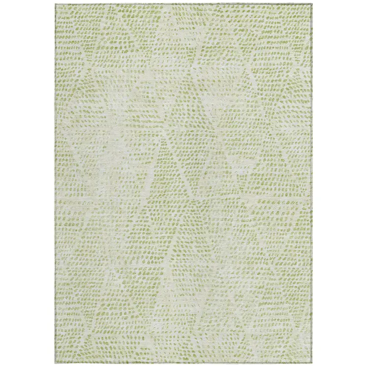 5' X 8' Artichoke Green And Ivory Geometric Washable Indoor Outdoor Area Rug