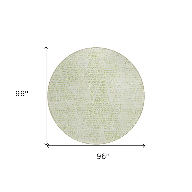 8' Artichoke Green And Ivory Round Geometric Washable Indoor Outdoor Area Rug