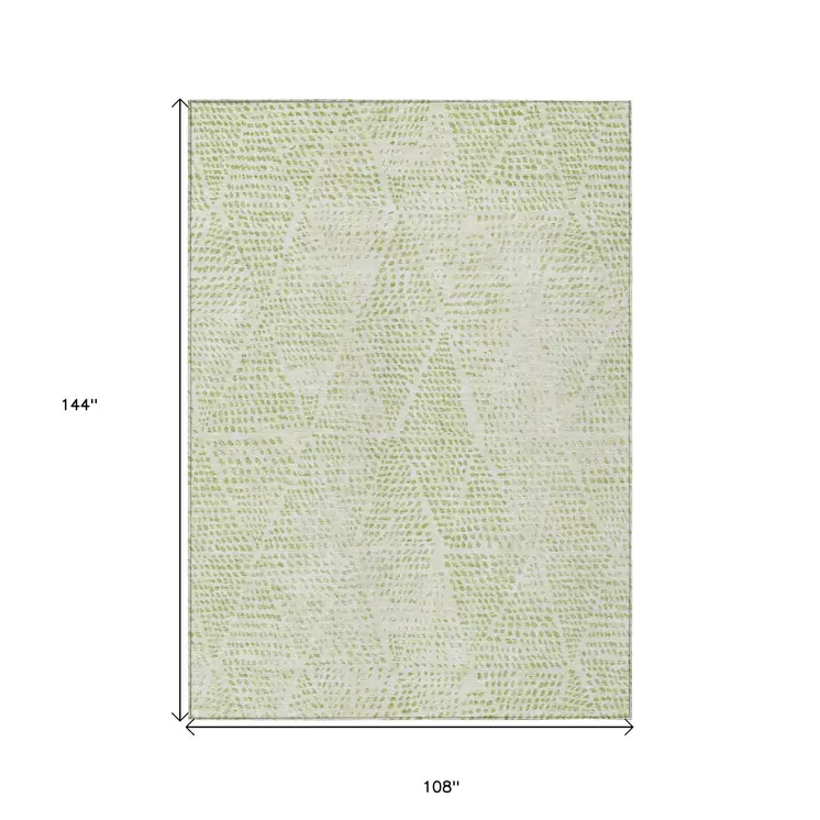 9' X 12' Artichoke Green And Ivory Geometric Washable Indoor Outdoor Area Rug